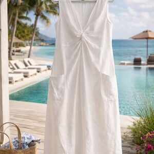 J. Jill Cream Sleeveless Midi Dress with Front Twist